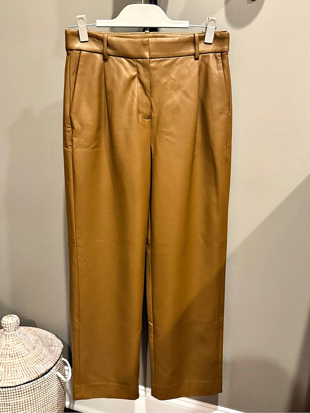 J.Crew Essential Straight Faux Leather Pants Camel Brown Size 6